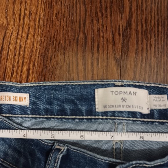 TOPMAN Men's Stretch Skinny Blue Denim with Button Fly Jeans Size 32/32 - Picture 4 of 7
